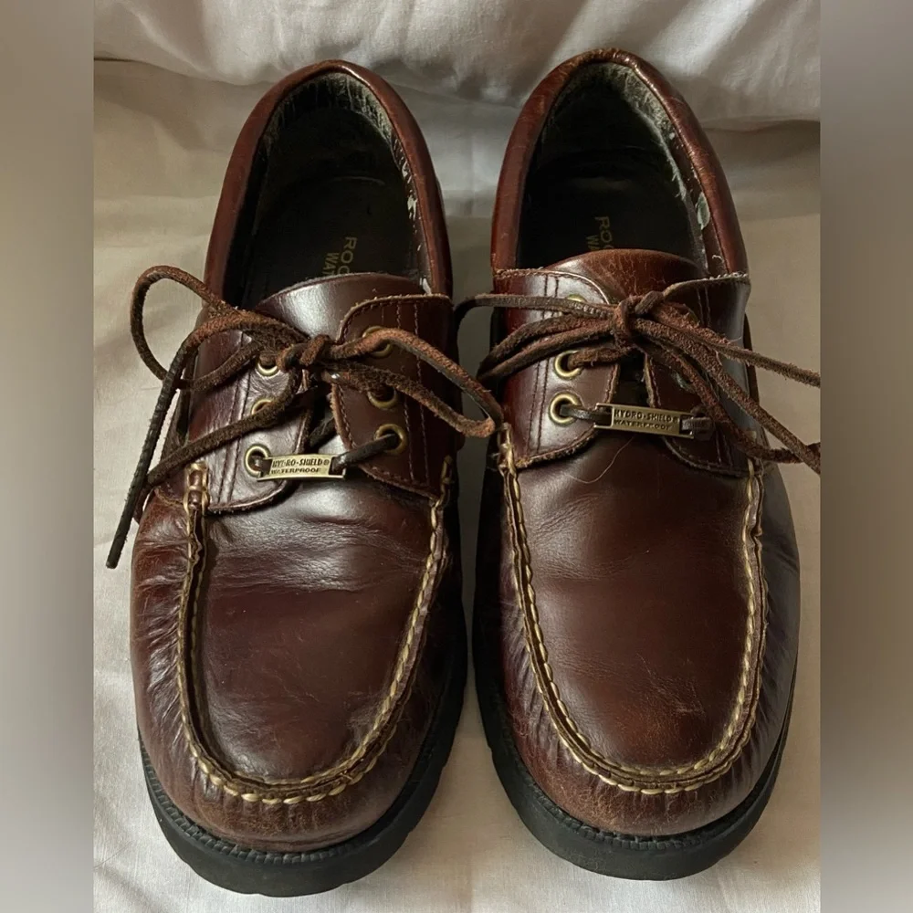 Rockport Mens Hydo-Shield Brown Leather Boat Deck shoes sz 9.5